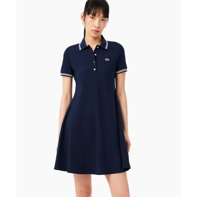 新品 ラクエルアレグラ カットソー O ネイビー柄 / A173 配色ライン レーヨンブレンドポロドレス ／ フレアワンピース