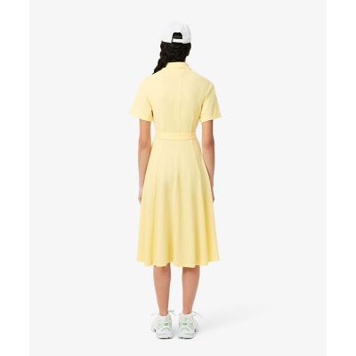 鹿の子地シャツドレス　ドレープフレアワンピース