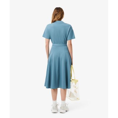 鹿の子地シャツドレス　ドレープフレアワンピース