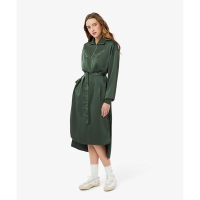 ＜LACOSTE＞サイドスリット　シャイニーツイルロングドレス　ハーフジップワンピース