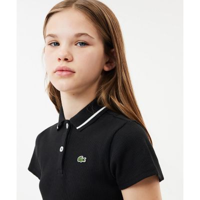 LACOSTE シャツワンピース ルーズフィット5分袖ポロドレス