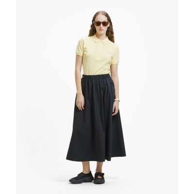 ストレッチタイプライター ギャザー フレアスカート マキシ丈