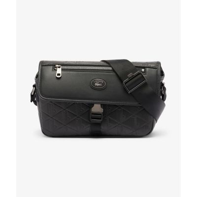 ✨極美品✨ LACOSTE モノグラム スモールメッセンジャーバッグ レザー 黒 セール】 モノグラム スモールメッセンジャーバッグ