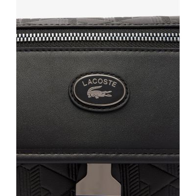 R*様 LACOSTE ブラック レザー モノグラム エンボ LACOSTE エンボスレザーラウンドジップロングウォレット （ブラック