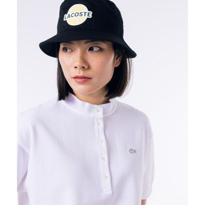 リブスタンドカラー　クロップド丈　５分袖ポロシャツ