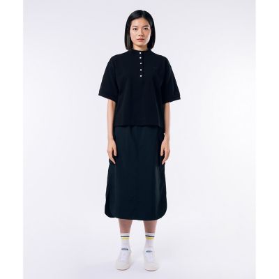 リブスタンドカラー　クロップド丈　５分袖ポロシャツ