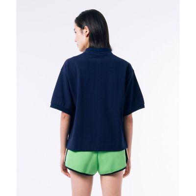 リブスタンドカラー クロップド丈 5分袖ポロシャツ | LACOSTE