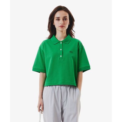 LACOSTE/ラコステ ヘビーウェイト鹿の子 ワイド クロップド丈 半袖ポロシャツ グリーン トップス【三越伊勢丹/公式】