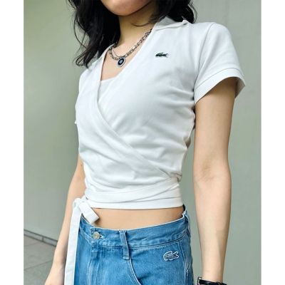 ＜LACOSTE＞ハイストレッチ　鹿の子　ラップフロント　クロップド丈半袖ポロシャツ