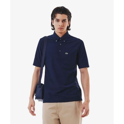 ＜LACOSTE＞鹿の子地切り替え同色ストライプボタンダウンポロシャツ