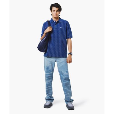 LACOSTE ラコステ ポロシャツ インディゴ デニム系 LACOSTE（ラコステ） ポロシャツ 配色リブニットインディゴポロシャツ