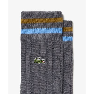 ＜LACOSTE＞ケーブルニットボーダーソックス