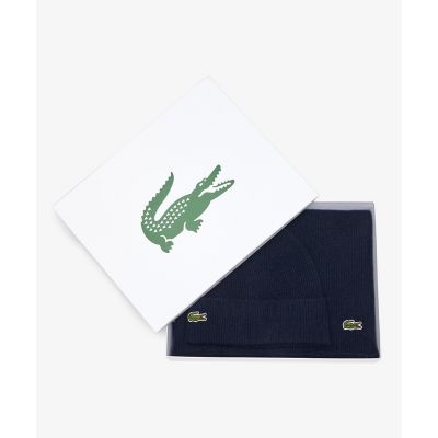 ＜LACOSTE＞ウールブレンドニットマフラー＆ビーニーギフトセット