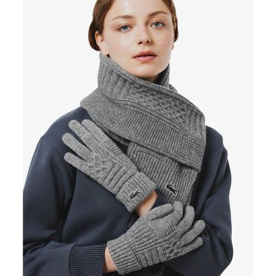 ＜LACOSTE＞アラン柄ブレンドウールニットグローブ