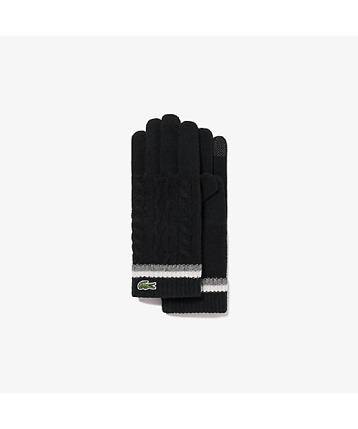 ＜三越伊勢丹/公式＞【SALE】ストライプケーブルニットグローブ ブラック 手袋・グローブ画像