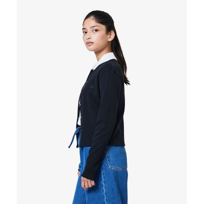 LACOSTE / ラコステ リブジャージカーディガン クロップド丈 ミラノリブニットVネックカーディガン | LACOSTE