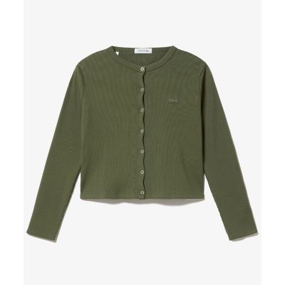LACOSTE / ラコステ リブジャージカーディガン クロップド丈 ミラノリブニットVネックカーディガン | LACOSTE