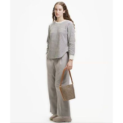 ＜LACOSTE＞ラウンドヘム　配色リブカラー　ワッフルボーダーロングスリーブＴシャツ