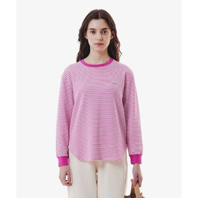 LACOSTE ラウンドヘム リブカラー ワッフルボーダーロングスリーブTシャツ ラウンドヘム 配色リブカラー ワッフルボーダーロングスリーブTシャツ