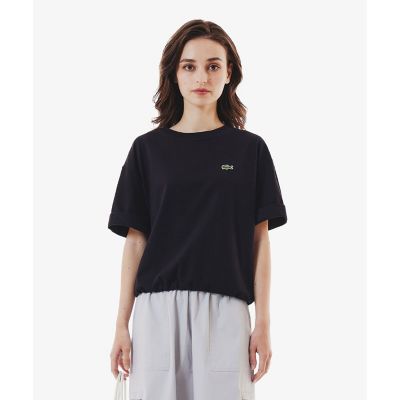裾口ドローストリング入りクロップド５分袖　半袖Ｔシャツ