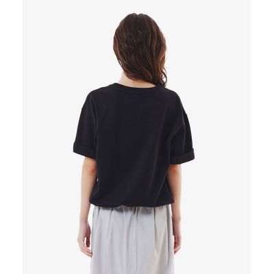 裾口ドローストリング入りクロップド５分袖　半袖Ｔシャツ