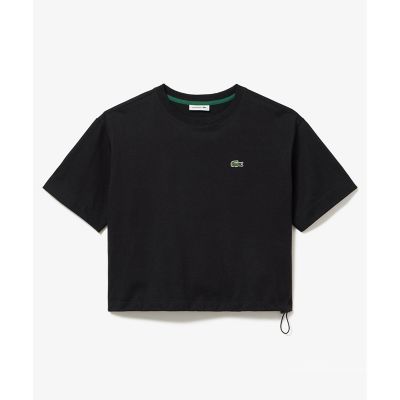 裾口ドローストリング入りクロップド５分袖　半袖Ｔシャツ