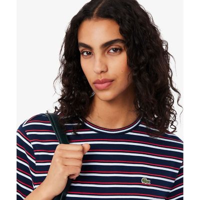 【極美品】LACOSTE　ラコステ　半袖ポロシャツ　ロゴ入り　ボーダー　カラフル LACOSTE｜ラコステのトップス（ピンク/桃色系・ボーダー柄）通販