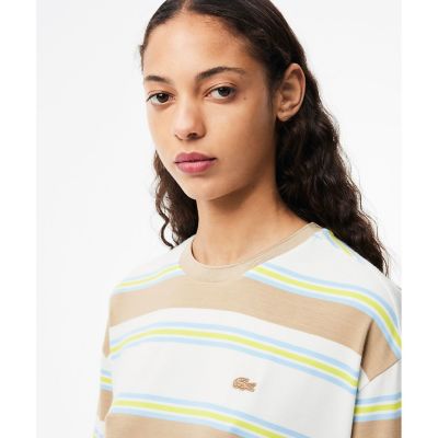 tシャツ オーバーサイズ レーヨン クロップド丈 ミックスボーダー半袖Tシャツ レディース オーバーサイズ レーヨン クロップド丈 ミックスボーダー半袖T