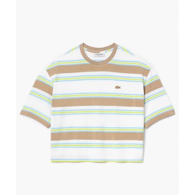 tシャツ オーバーサイズ レーヨン クロップド丈 ミックスボーダー半袖Tシャツ レディース オーバーサイズ レーヨン クロップド丈 ミックスボーダー半袖T