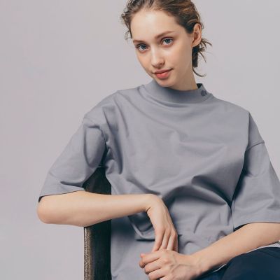 リラックスフィットモックネックハーフスリーブＴシャツ