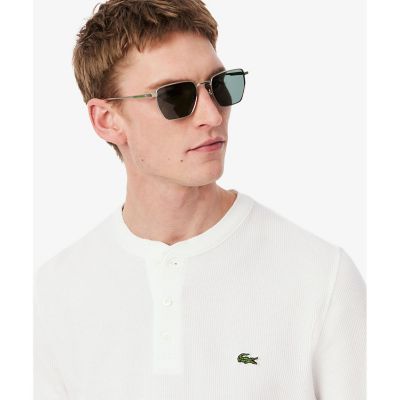 ワッフルニット　ヘンリーネック長袖Ｔシャツ