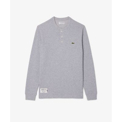 ワッフルニット　ヘンリーネック長袖Ｔシャツ