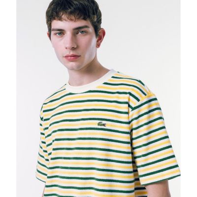オーバーサイズ　ハイゲージパイル地ボーダー半袖Ｔシャツ