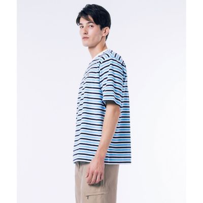 オーバーサイズ　ハイゲージパイル地ボーダー半袖Ｔシャツ