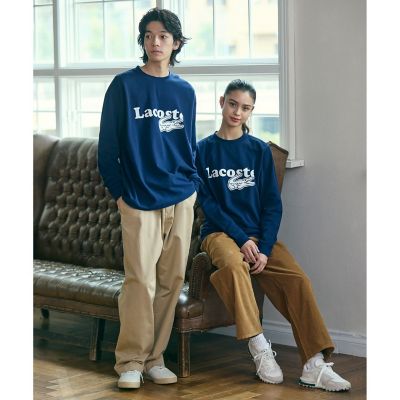 【ネイビー】【オンライン限定】LACOSTE 鹿の子オーバーサイズプリント ロングスリーブTシャツ オンライン限定】LACOSTE 鹿の子オーバーサイズプリント ロング