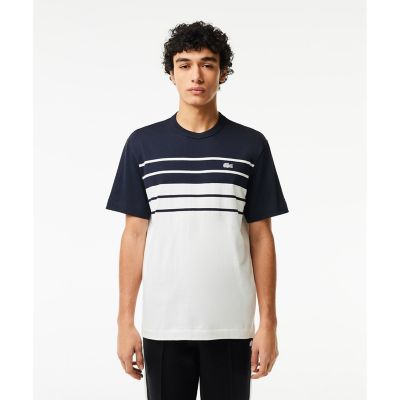 LACOSTE/ラコステ フランスメイドパネルボーダー鹿の子地Tシャツ