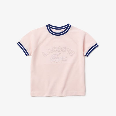 ＜LACOSTE＞ステッチラージクロック　ガールズ鹿の子地Ｔシャツ