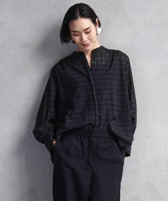 ＜MICHEL KLEIN (Women)＞シアーチェックＡラインブラウス