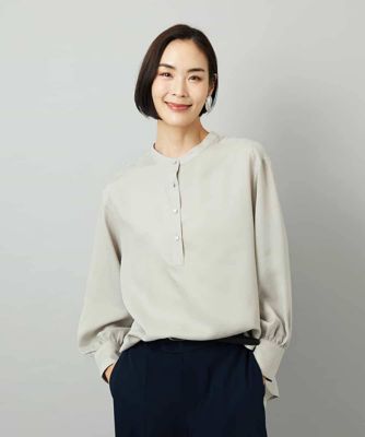 セットアップ対応］バンドカラーロングシャツブラウス | MICHEL