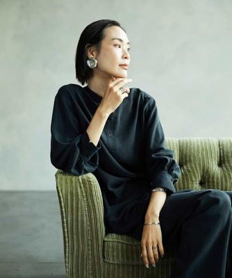 ＜MICHEL KLEIN (Women)＞［セットアップ対応］バンドカラーロングシャツブラウス