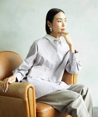 MICHEL KLEIN (Women)/ミッシェルクラン [2WAY]クレリックオーバーサイズストライプシャツ 85ベージュ トップス【三越伊勢丹/公式】