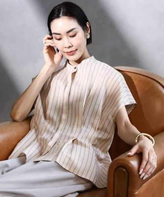 ＜MICHEL KLEIN (Women)＞ストライプ柄デザインタックブラウス