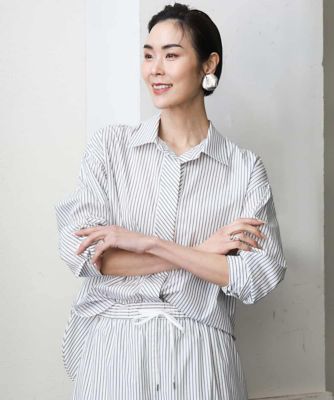 【SALE】MICHEL KLEIN (Women)/ミッシェルクラン [セットアップ対応]ビックシルエットストライプシャツ ホワイト90 トップス【三越伊勢丹/公式】