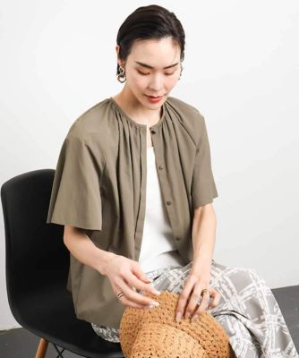 ［ドライタッチ］ギャザーブラウス　無地（セットアップ対応）