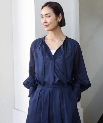 ＜MICHEL KLEIN (Women)＞［セットアップ対応］ライトワッフル細めリボンスキッパーブラウス