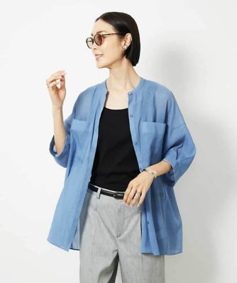 ＜MICHEL KLEIN (Women)＞バンドカラーシアーブラウス