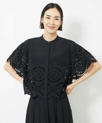 ＜MICHEL KLEIN (Women)＞［セットアップ対応］コットンスカラップレースシャツブラウス