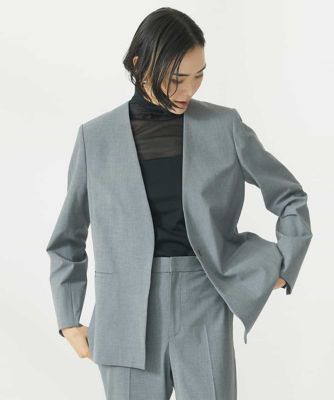 ストレッチノーカラージャケット（セットアップ対応／３サイズあり）