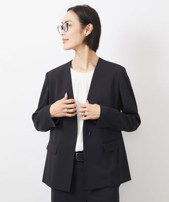 ［セットアップ対応／洗える］ツイルノーカラージャケット（多機能素材）