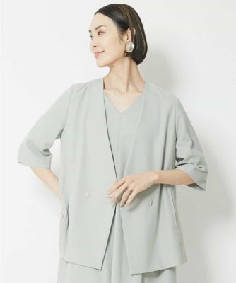 ＜MICHEL KLEIN (Women)＞［セットアップ対応］リネンライク５分袖ノーカラージャケット